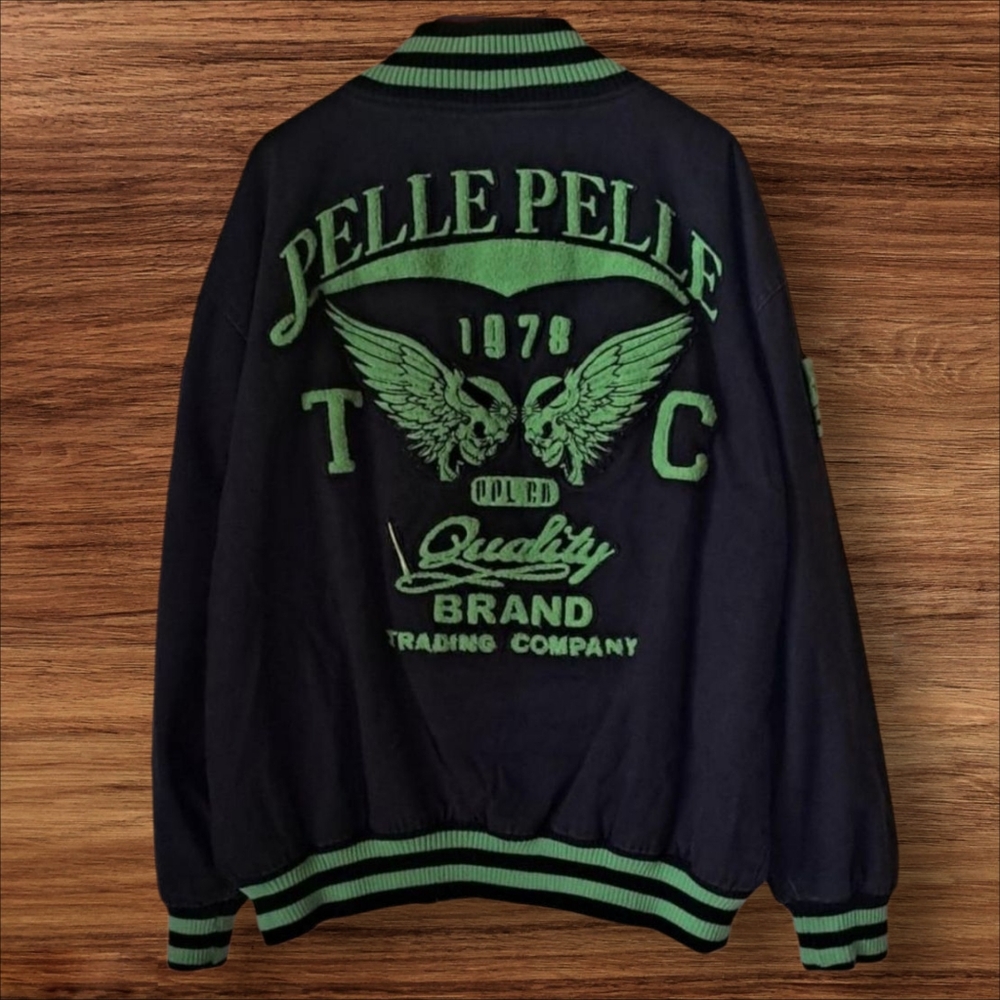 Pelle Pelle Black and Green Varsity Jacket